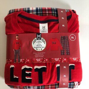Members Mark Holiday 2-Piece Let it Snow Pajama Set Mens Size XL Red Plaid NEW